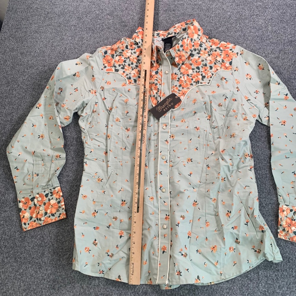 Wrangler Retro Womens XL Floral Western Snap Shirt Sage Green New w/ tags - Picture 8 of 11